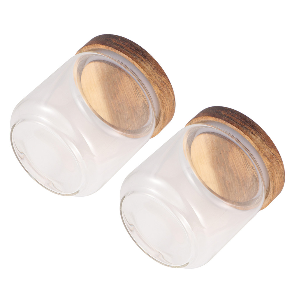 Food Storage Jars With Wooden Lids - 2Pcs High Borosilicate Glass Food Storage
