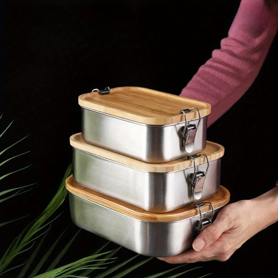 Food Storage Boxes With Lids - New 304 Stainless Steel Bamboo Lid