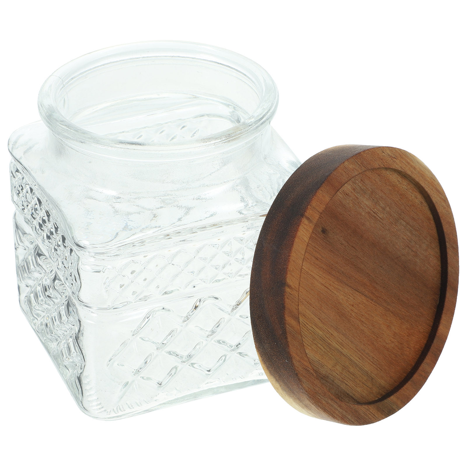 Food Storage Jars With Wooden Lids - Clear Glass Canister with Wooden Lid