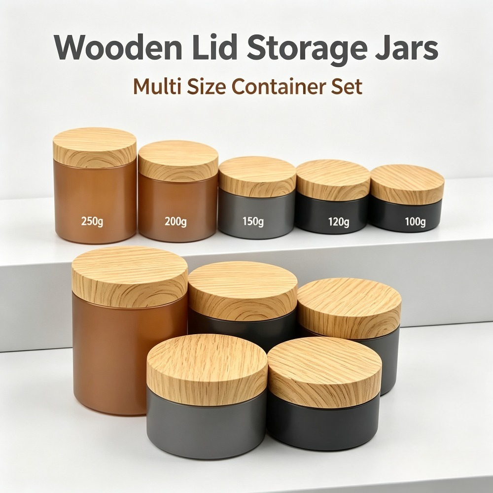 Food Storage Jars With Wooden Lids - 30PCS PET Empty Plastic Jar 100/120/150/200/250G