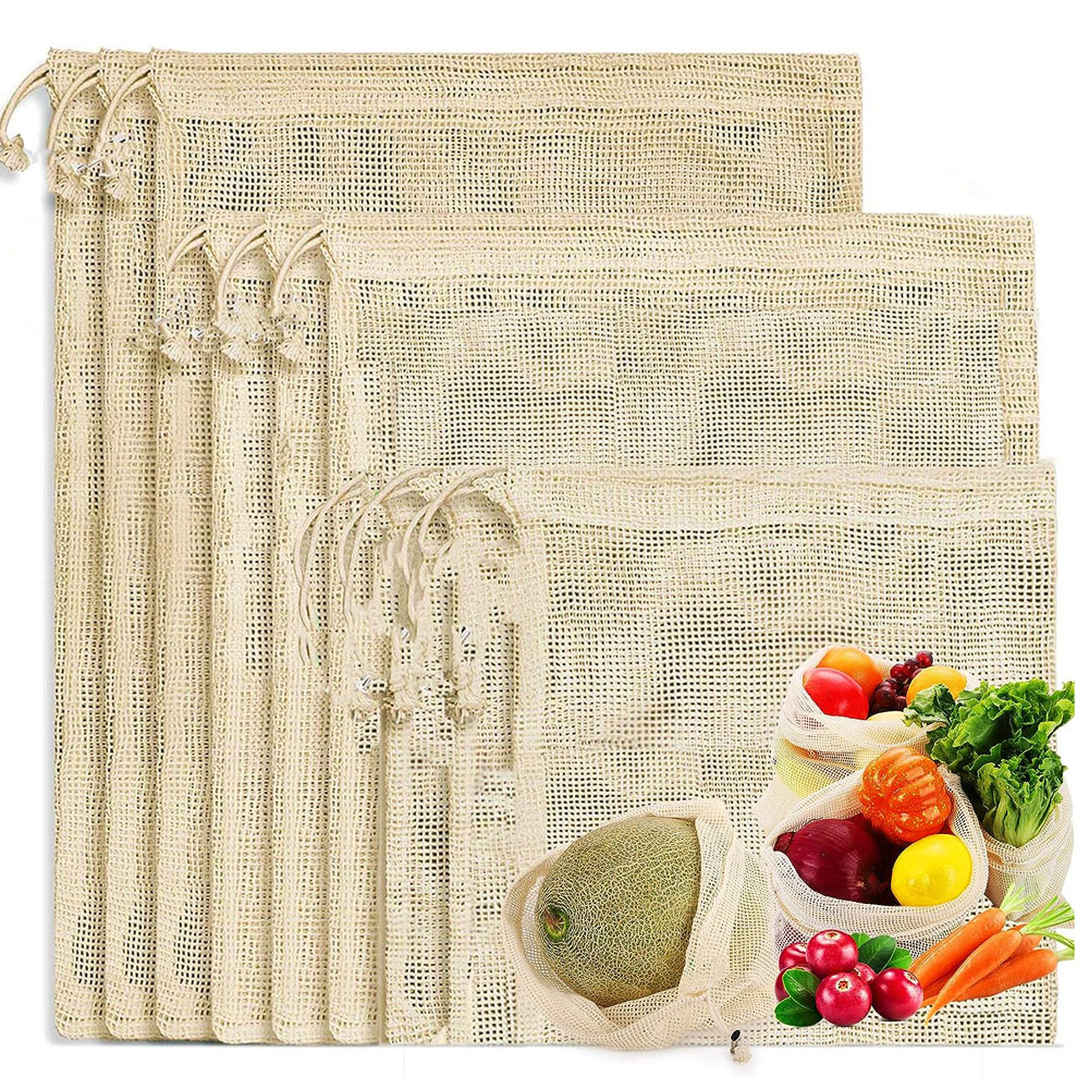 Produce Bag Reusable Mesh - 3pcs Reusable Cotton Mesh Produce Shopping