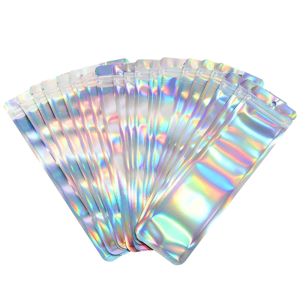 Food Storage Zip Lock Bags - 50pcs Long Holographic Packaging Bags Ziplock