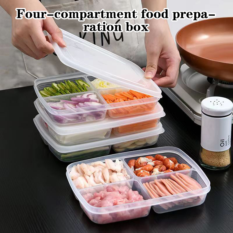 Food Storage Plastic Boxes - New【4 Grids Plastic Storage Box Portable