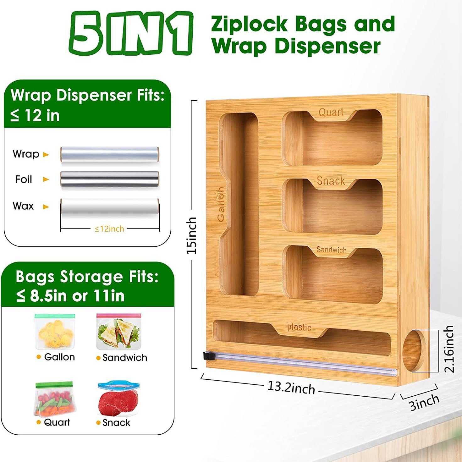 Food Storage Zip Lock Bags - Bamboo Ziplock Food Bag Holder Compatible