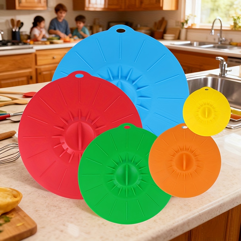 Food Storage Silicone - 5-Piece Silicone Lids, Heat-Resistant Microwave Splash-Proof