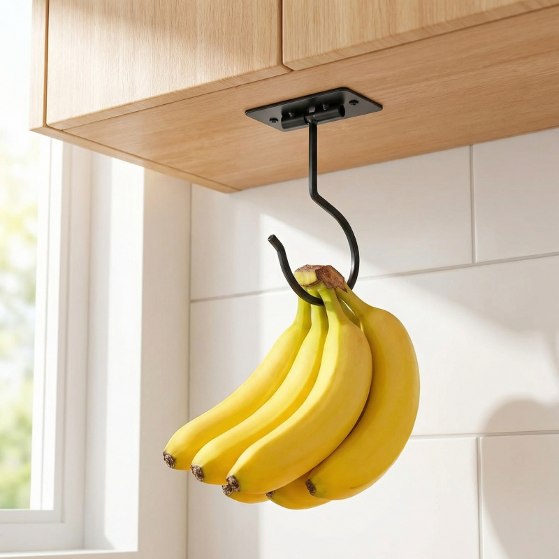 Food Storage Heat - Black Metal Self-Adhesive Banana Hook Foldable