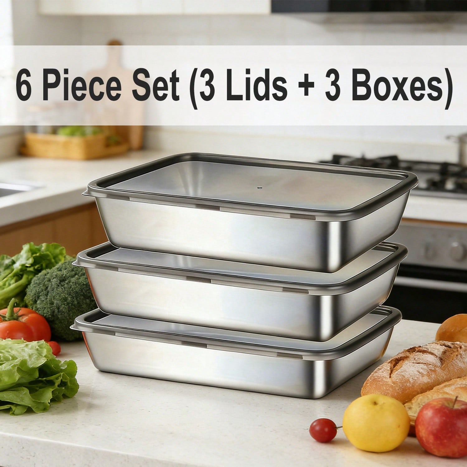 6pcs(3 Boxes+ 3 Lids) Stainles - огляд і ціна Food Storage Boxes With Lids