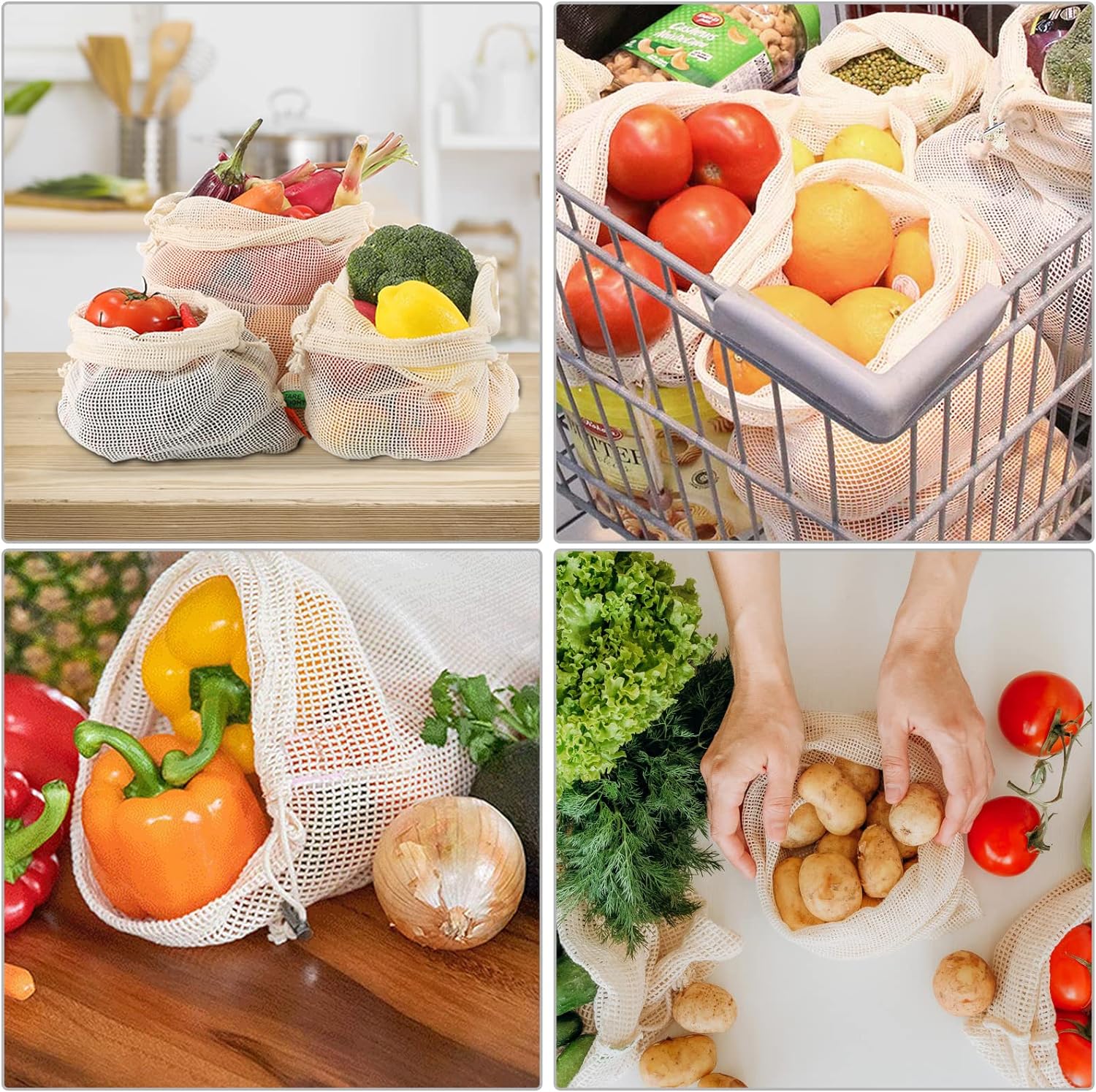3pcs Reusable Cotton Mesh Prod - огляд і ціна Produce Bag Reusable Mesh