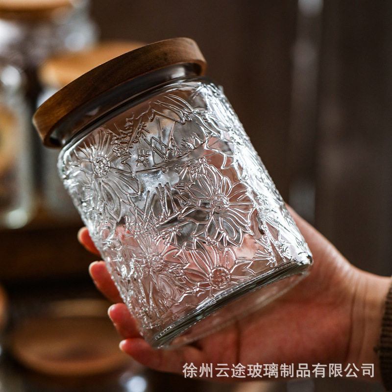 Vintage Relief Engraving Glass - огляд і ціна Food Storage Jars With Wooden Lids