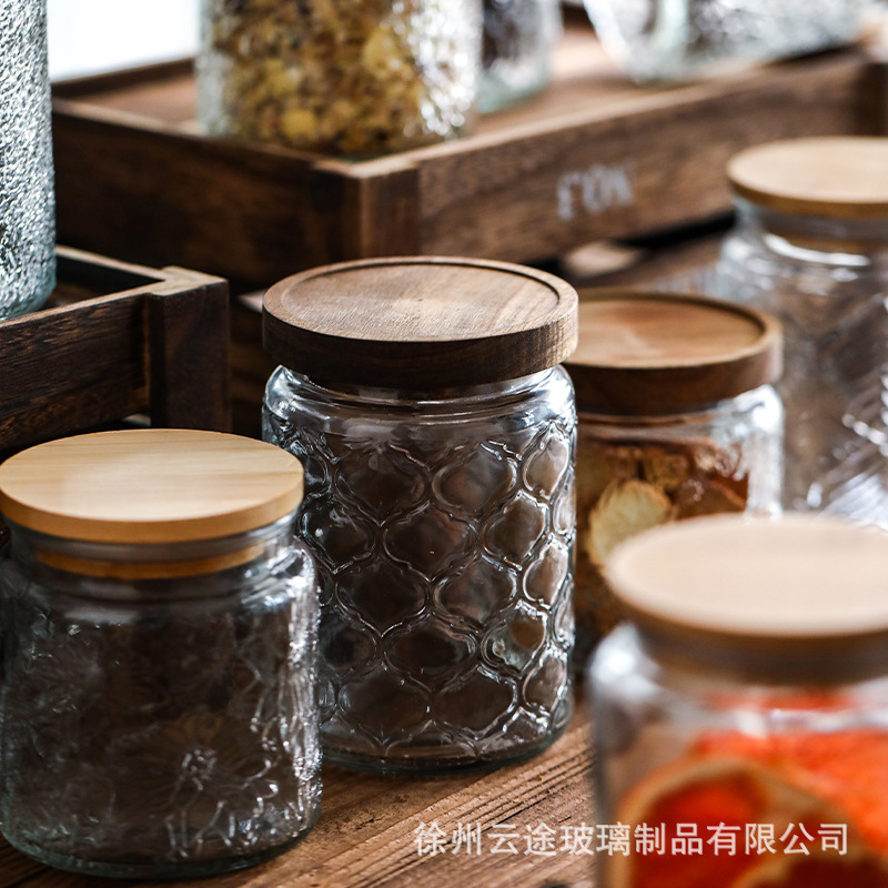 Vintage Relief Engraving Glass - огляд і ціна Food Storage Jars With Wooden Lids