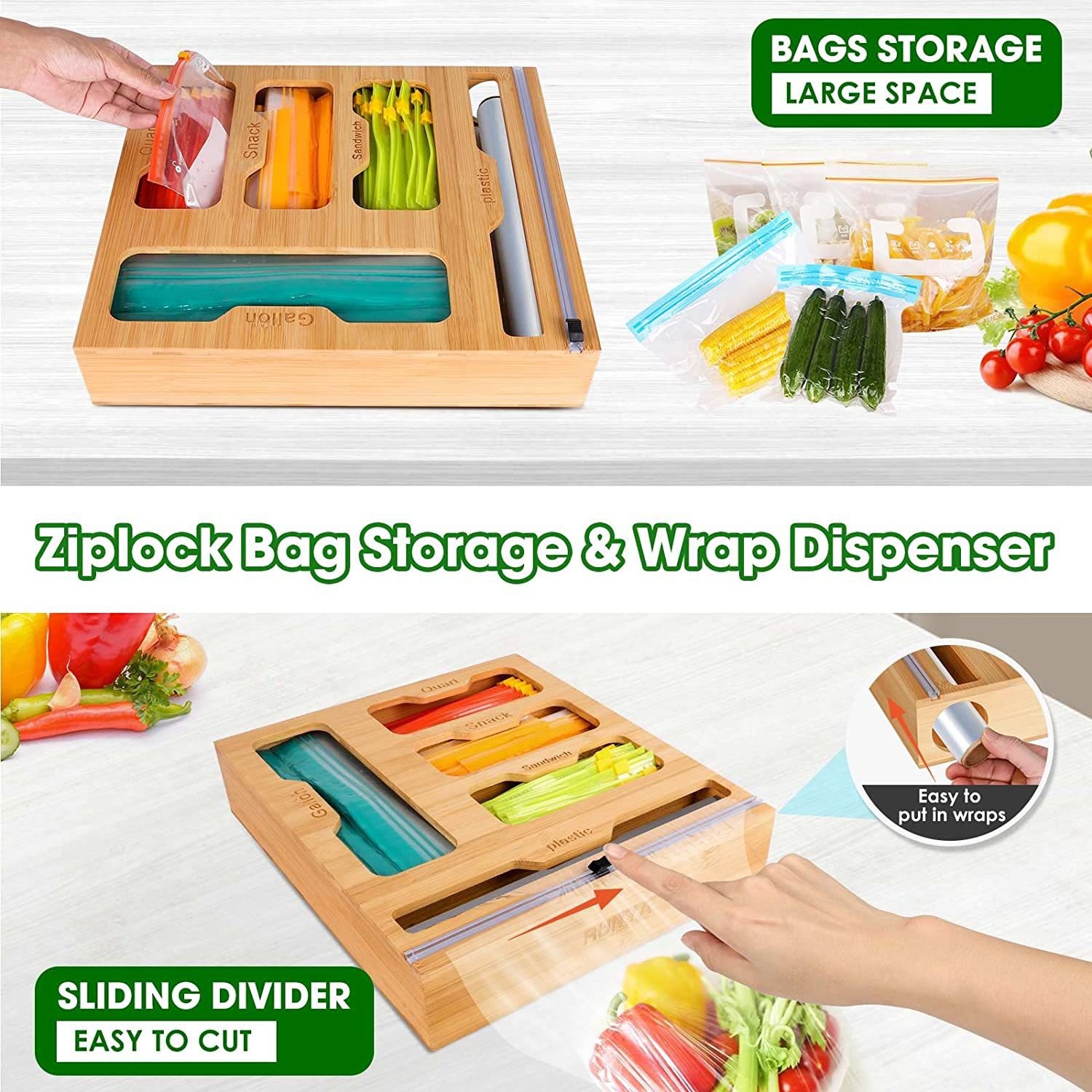Bamboo Ziplock Food Bag Holder - огляд і ціна Food Storage Zip Lock Bags