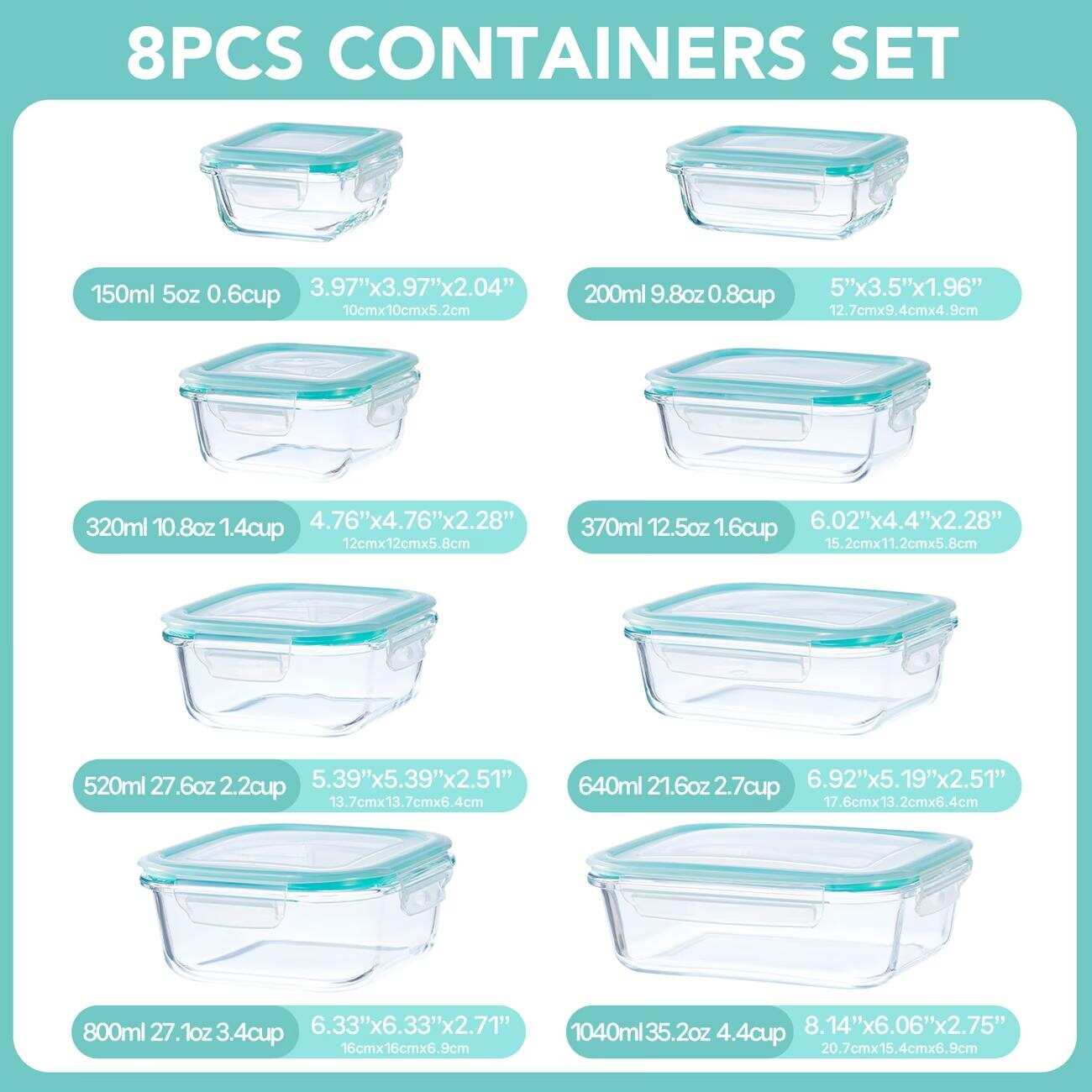 16pcs Sealed Glass Food Storag - огляд і ціна Glass Meal Prep Container
