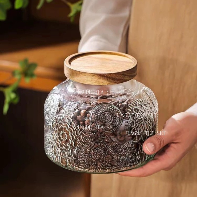 Embossed Glass Storage Jar Woo - огляд і ціна Food Storage Jars With Wooden Lids